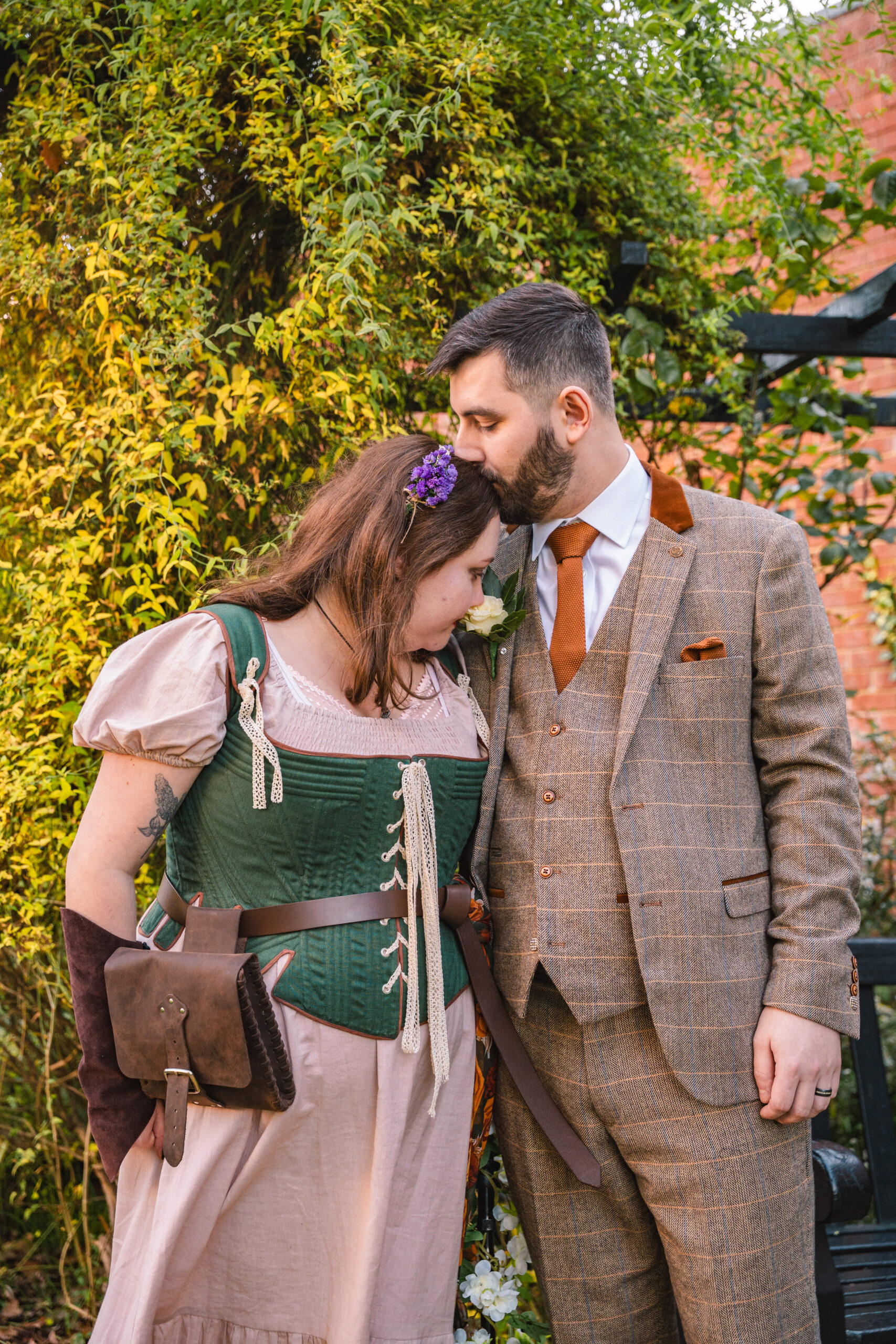 Netley Wedding Photographer Prices Couple in colourful wedding outfits with a flower crown, part of my Netley wedding photographer prices and packages