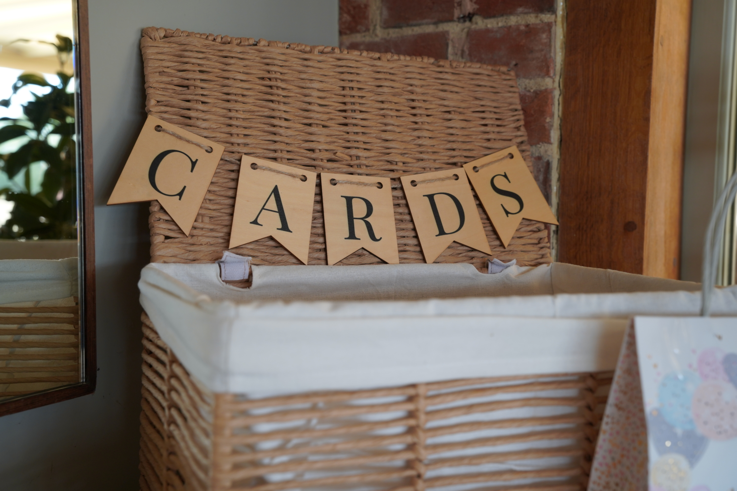 A wedding card box decorated with bunting at a New Forest wedding